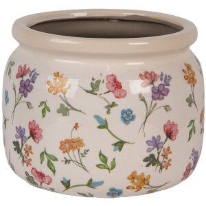 Clayre & Eef 6CECFL0001L Blumentopf Keramik Beige Floral Ø 20x15 cm Landhausstil