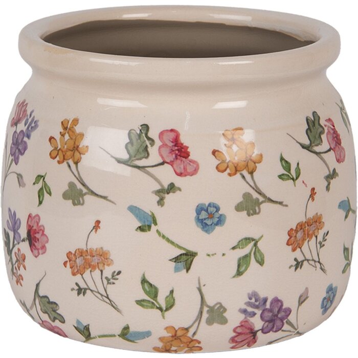 Clayre & Eef ghiveci floral bej Ø16x13 cm stil rustic ceramică