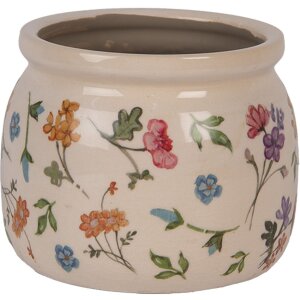Clayre & Eef Ghiveci Ceramic Bej Floral Ø12x10 cm Stil Casa