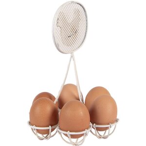 Clayre & Eef 6Y5774 Suport ouă alb fier Ø15x22cm stil rustic pui