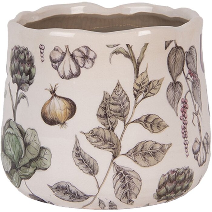 Ghiveci decorativ Beige Ø14x12 cm Stil Country, Ceramică