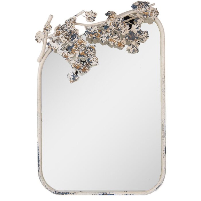 Clayre & Eef 52S329 Wandspiegel Weiß Grau Gold 58x89cm Antikstil Floralmuster