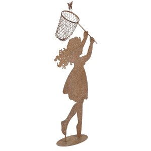 Clayre & Eef Metallfigur Kind mit Kescher Braun 39x13x87 cm