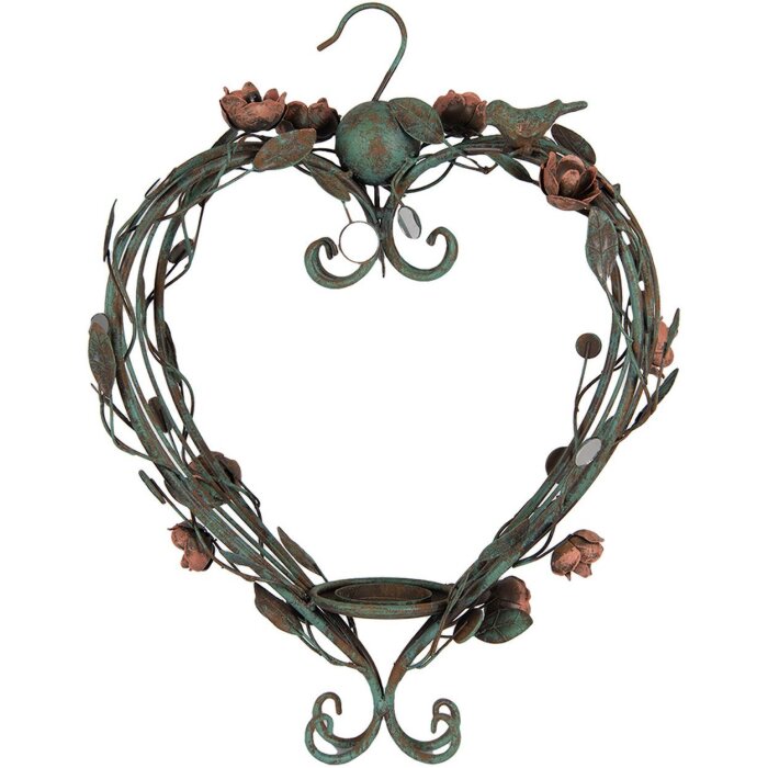 Clayre & Eef 5Y1341 Kerzenhalter Herz Metall Grün Rosa 43x22x60 cm