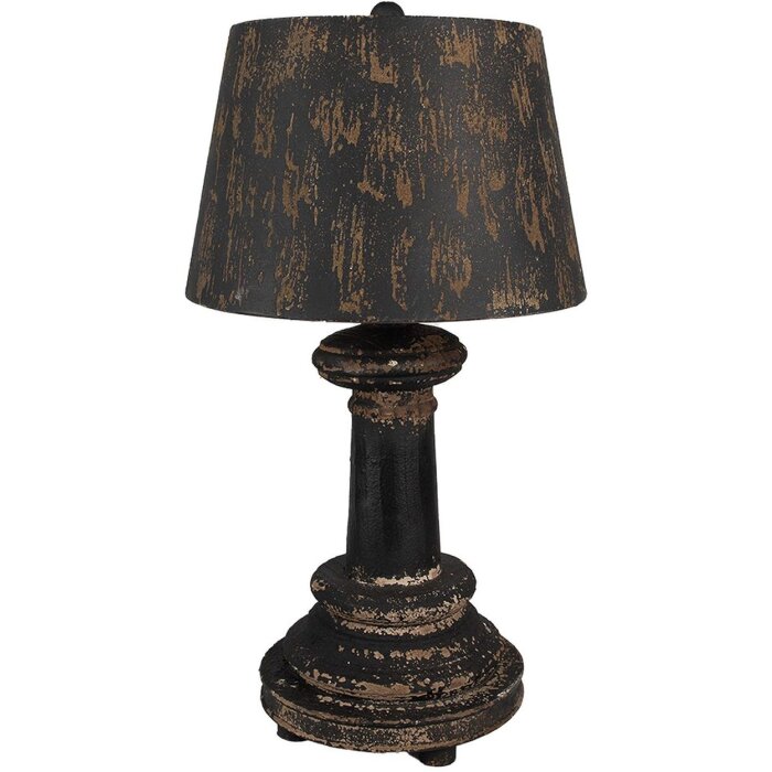 Clayre & Eef Tischlampe Ø35x64 cm Schwarz Braun Holz Eisen E27 60W Vintage