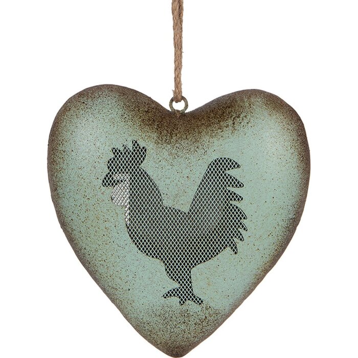 Clayre & Eef Dekoanhänger Herz Hahn Grün Braun 23x7x23 cm Landhausstil