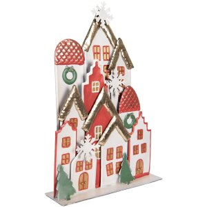 Clayre & Eef Set Case Decorative Crăciun Metal Alb Roșu Auriu 30x8x46 cm