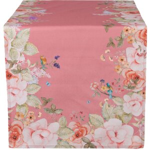 Clayre & Eef Runner de masă floral roz 50x140 cm, Bumbac