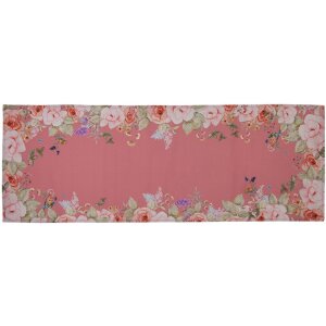 Clayre & Eef Runner de masă floral roz 50x140 cm, Bumbac