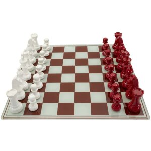 Mauro Ferretti Schachspiel Rot Weiß 61x61x14 cm Polyresin Glas