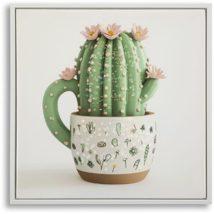 Mauro Ferretti Tablou pe Pânză cu Ramă, Vază cu Cactus 40x40 cm