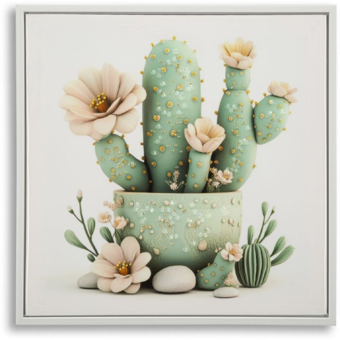 Mauro Ferretti Leinwandbild mit Rahmen Kaktusvase 40x2,8x40 cm