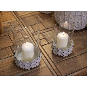 Mauro Ferretti Suport de lumânare Dune cu sticlă 12x16 cm crem