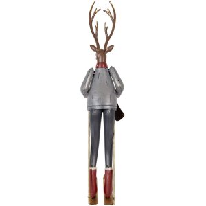 Clayre & Eef Figur decorativ cerb cu schiuri gri maro roșu 65 cm