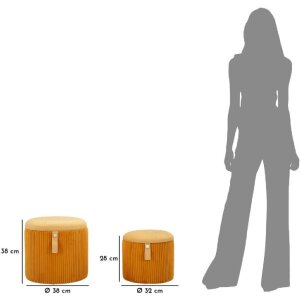 Bolzano Set 2 poufuri cu spațiu de depozitare, galben muștar, Ø38x38cm & Ø32x28cm
