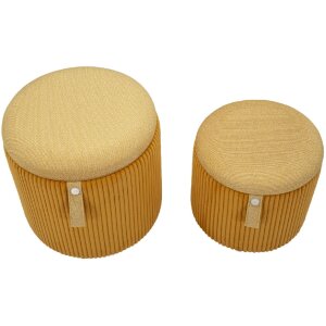 Bolzano Set 2 poufuri cu spațiu de depozitare, galben muștar, Ø38x38cm & Ø32x28cm