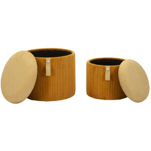 Bolzano Set 2 poufuri cu spațiu de depozitare, galben muștar, Ø38x38cm & Ø32x28cm