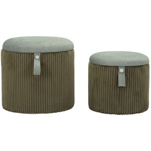 Bolzano Set 2 puffuri verde Ø38x38 cm și Ø32x28 cm cu spațiu de depozitare