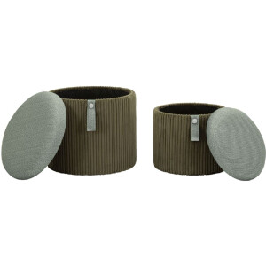 Bolzano Set 2 puffuri verde Ø38x38 cm și Ø32x28 cm cu spațiu de depozitare