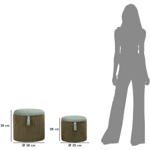 Bolzano Set 2 puffuri verde Ø38x38 cm și Ø32x28 cm cu spațiu de depozitare
