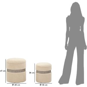 Set 2 pufoaie Saint-Moritz crem, cu spațiu de depozitare, Ø40x47 cm & Ø32x38 cm