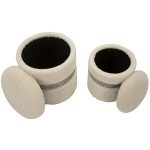 Set 2 pufoaie Saint-Moritz crem, cu spațiu de depozitare, Ø40x47 cm & Ø32x38 cm