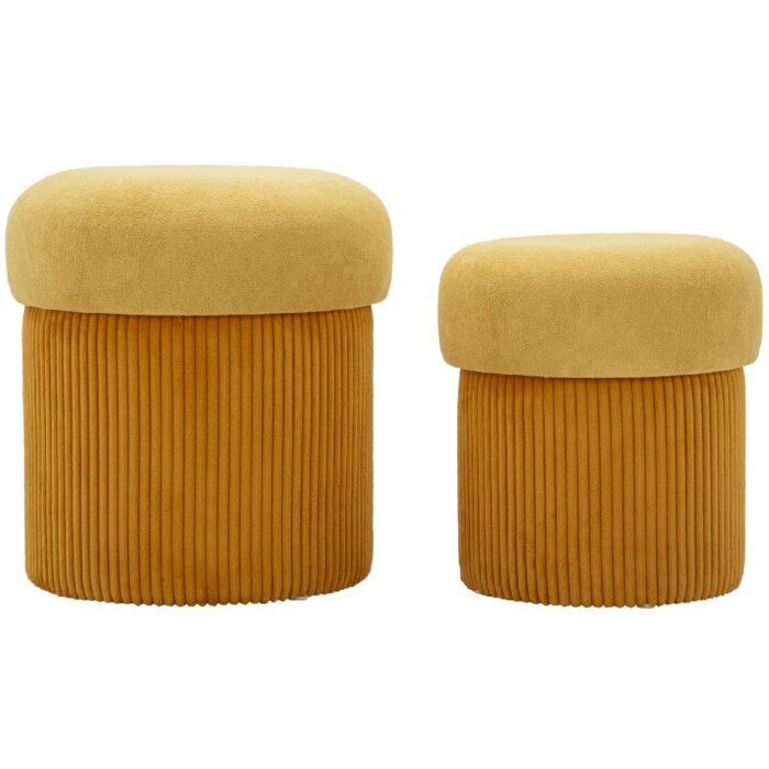 Set de pufuri Aspen cu spațiu de depozitare, galben muștar, 2 buc Ø42x44/35x37 cm, catifea