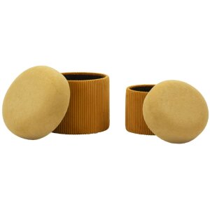Set de pufuri Aspen cu spațiu de depozitare, galben muștar, 2 buc Ø42x44/35x37 cm, catifea