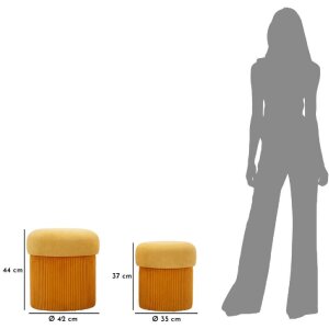 Set de pufuri Aspen cu spațiu de depozitare, galben muștar, 2 buc Ø42x44/35x37 cm, catifea