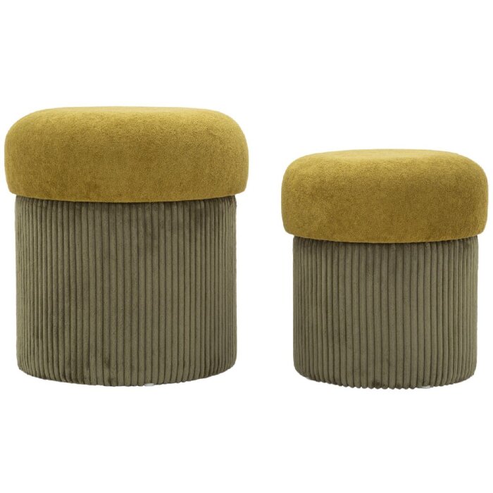 Set Pouf Aspen cu spațiu de depozitare verde 2 buc Ø42x44cm Ø35x37cm Catifea