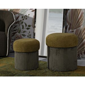 Set Pouf Aspen cu spațiu de depozitare verde 2 buc Ø42x44cm Ø35x37cm Catifea
