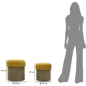Set Pouf Aspen cu spațiu de depozitare verde 2 buc Ø42x44cm Ø35x37cm Catifea