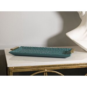 Grent Tablett 34x19,5x3 cm Grün Gold Polyresin Dekoablage nicht lebensmittelecht