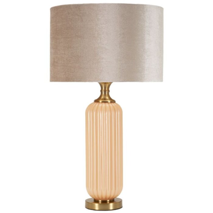 Perly Tischlampe Glasfuß geriffelt Stoffschirm Perlmutt Gold ø35,5x64cm E27