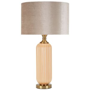 Perly Tischlampe Glasfuß geriffelt Stoffschirm...