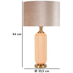 Perly Tischlampe Glasfuß geriffelt Stoffschirm Perlmutt Gold ø35,5x64cm E27