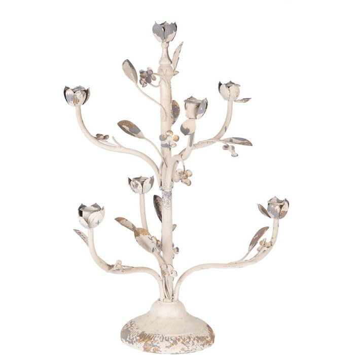 Clayre & Eef Suport Lumânări Vintage Bej-Gri Ø39x51 cm