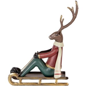 Clayre & Eef Dekofigur Hirsch auf Schlitten 27x10x31...
