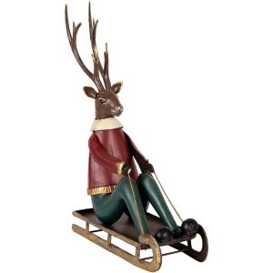Clayre & Eef Dekofigur Hirsch auf Schlitten 27x10x31...