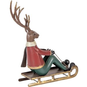 Clayre & Eef Figur decorativ cerb pe săniuș 27x10x31 cm metal decor iarnă