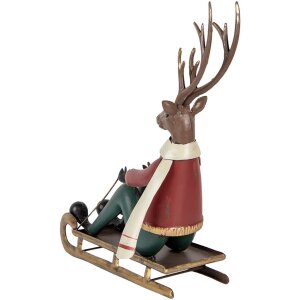 Clayre & Eef Figur decorativ cerb pe săniuș 27x10x31 cm metal decor iarnă