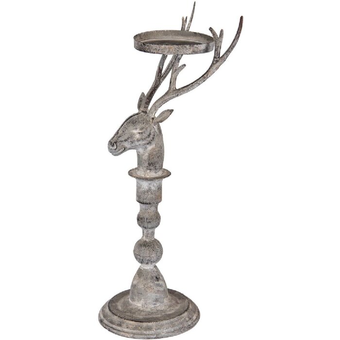 Clayre & Eef Suport Lumânări Cerb Antik-Grau 17x14x42 cm