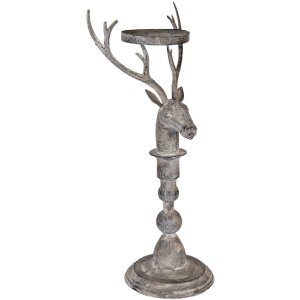 Clayre & Eef Suport Lumânări Cerb Antik-Grau 17x14x42 cm