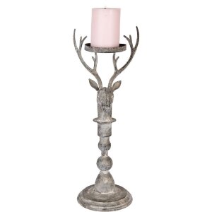 Clayre & Eef Suport Lumânări Cerb Antik-Grau 17x14x42 cm