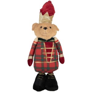 Clayre & Eef Dekorationsbär Weihnachtsbär Uniform Rot Gold Grün 25x15x60 cm