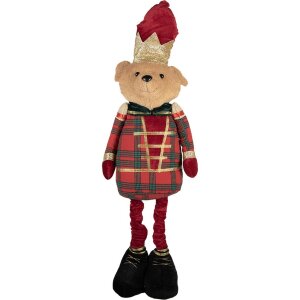 Clayre & Eef Dekorationsbär Weihnachtsbär Uniform Rot Gold Grün 25x15x60 cm