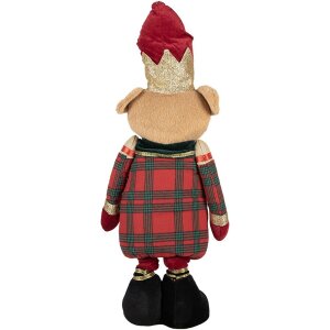 Clayre & Eef Dekorationsbär Weihnachtsbär Uniform Rot Gold Grün 25x15x60 cm