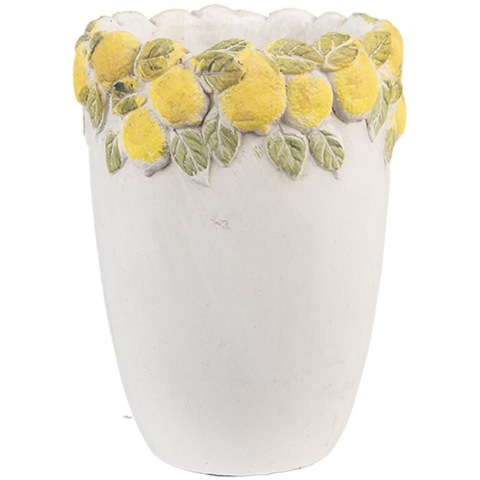 Clayre & Eef 6TE0570S Blumentopf Weiß Gelb Ø13x17 cm Stein Zitronen Design