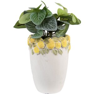 Clayre & Eef 6TE0570S Blumentopf Weiß Gelb Ø13x17 cm Stein Zitronen Design