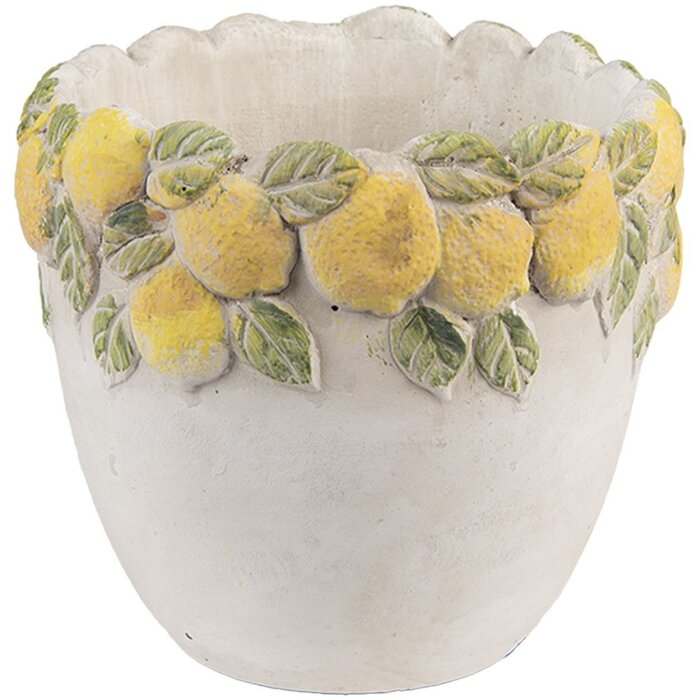 Clayre & Eef Ghiveci decorativ cu lămâi Ø14x12cm, piatră albă